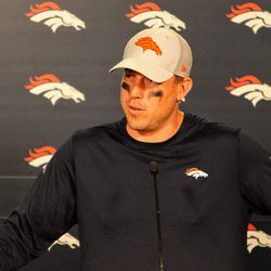 Broncos QB Case Keenum speaks with the media after the Broncos/Bears preseason game. 