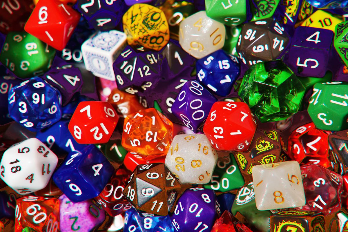 Piles of gaming dice in different colors