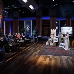 Meagan Bowman, right, of Ogden-based EcoFlower, makes a pitch on ABC's "Shark Tank" to investors Mark Cuban, left, Daymond John, Barbara Corcoran, Kevin O'Leary, Lori Greiner and Robert Herjavec.