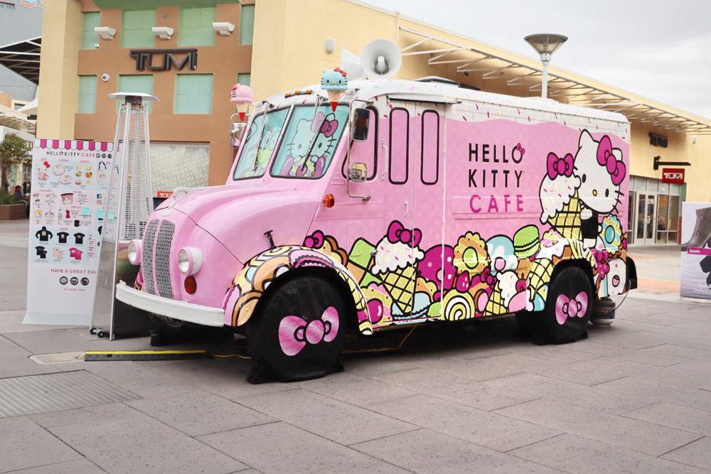 The Hello Kitty Cafe vintage ice cream truck parked at the Las Vegas North Premium Outlets.