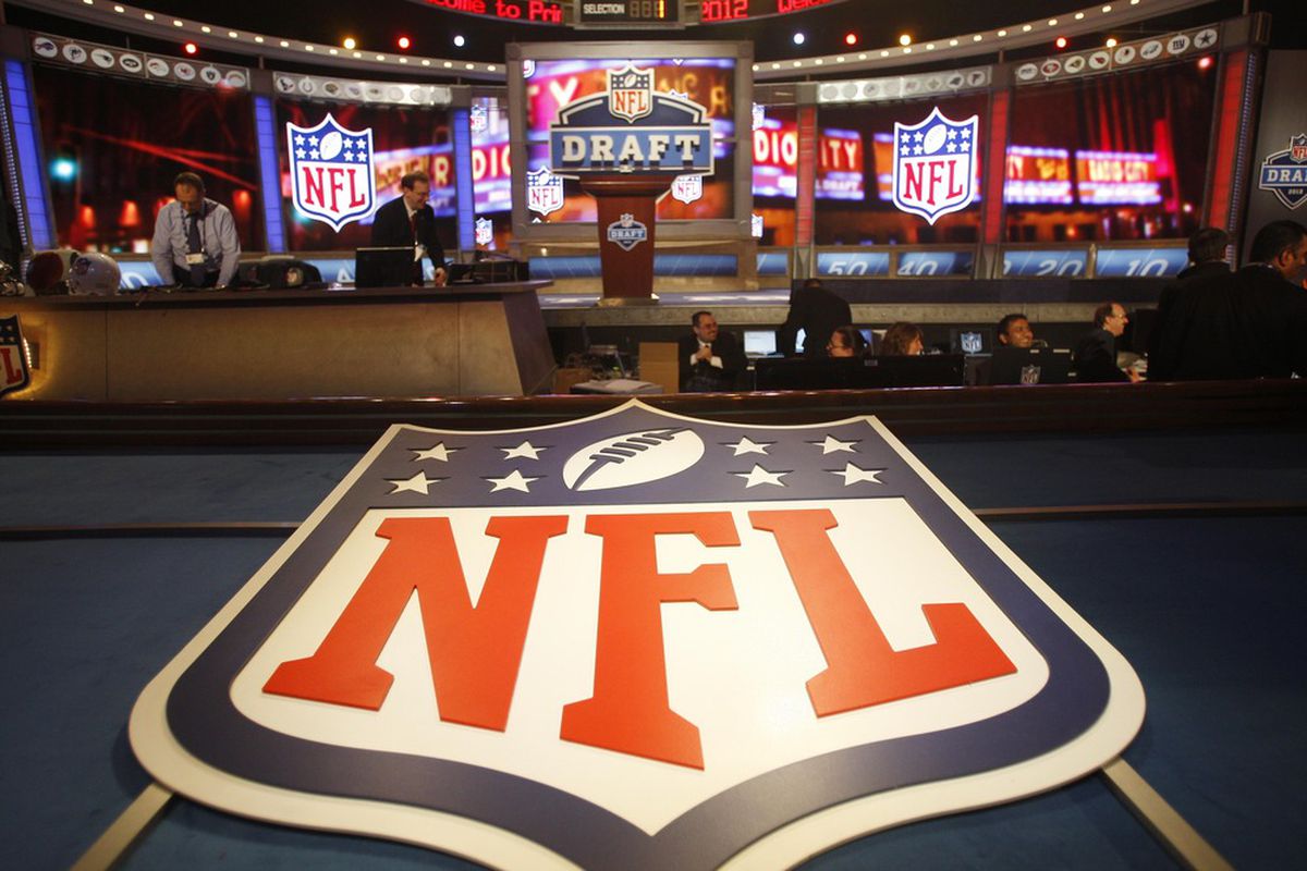 Apr 26, 2012; New York, NY, USA; A general view of the NFL shield logo before the 2012 NFL Draft at Radio City Music Hall. Mandatory Credit: Jerry Lai-US PRESSWIRE