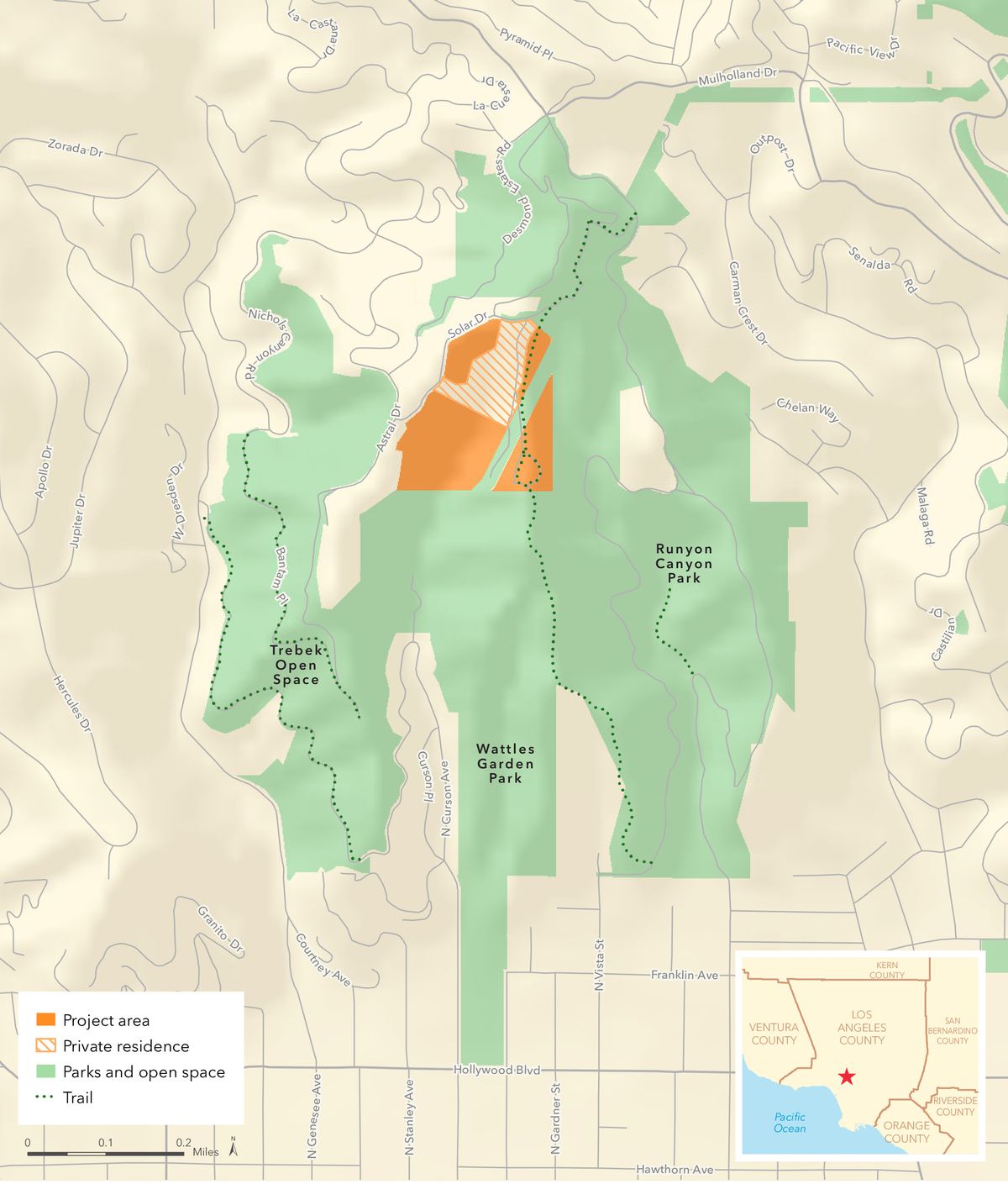 A map of Runyon Canyon Park that shows the newly added land. 