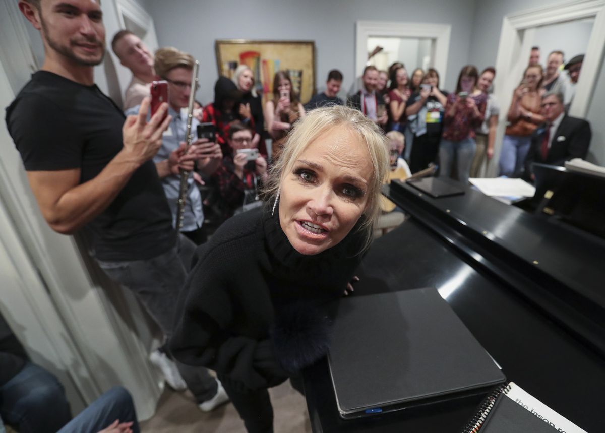 Actress Kristin Chenoweth sings during the Encircle SLC weekly music night in Salt Lake City on Thursday, Oct. 17, 2019. Encircle provides programs and other services for LGBTQ individuals to find information and support.