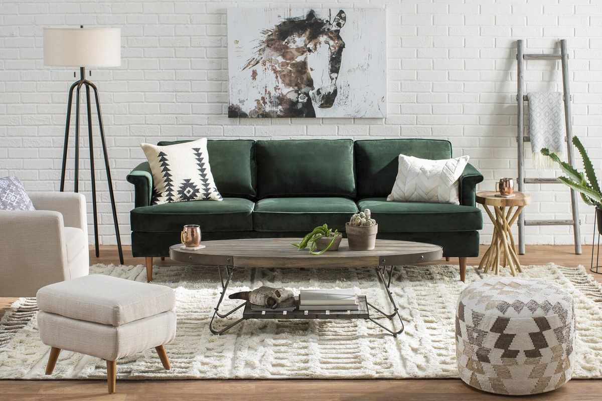 green sofa in living room