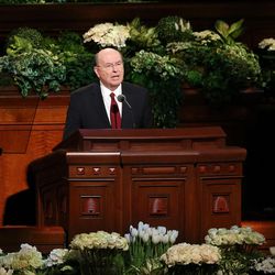 Elder Quentin L. Cook of the LDS Church’s Quorum of the Twelve Apostles speaks in the Conference Center in Salt Lake City during the afternoon session of the LDS Church’s 187th Annual General Conference on Sunday, April 2, 2017.
