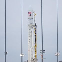 Northrop Grumman's Cygnus spacecraft sits on the pad before lifting off for the International Space Station from NASA’s Wallops Flight Facility in Virginia on Saturday morning, Nov. 17, 2018. The space craft is taking 7,400 pounds of cargo to the International Space Station. The Stage 2 Castor 30XL Solid Motor is made in Utah in Promotory, and is made especially for the Antares vehicle.