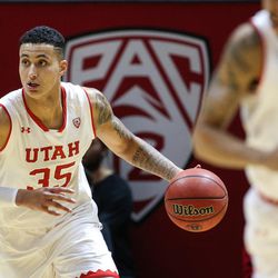 Utah Utes forward Kyle Kuzma (35) drives down court during a game against Concordia at the Hunstman Center in Salt Lake City on Tuesday, Nov. 15, 2016.