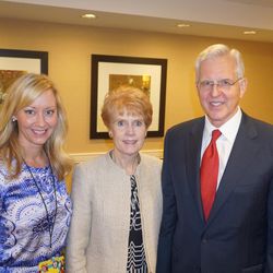 Elder and Sister Christofferson pose with Candice Madsen after their interview. They shared with her the story of how they met.