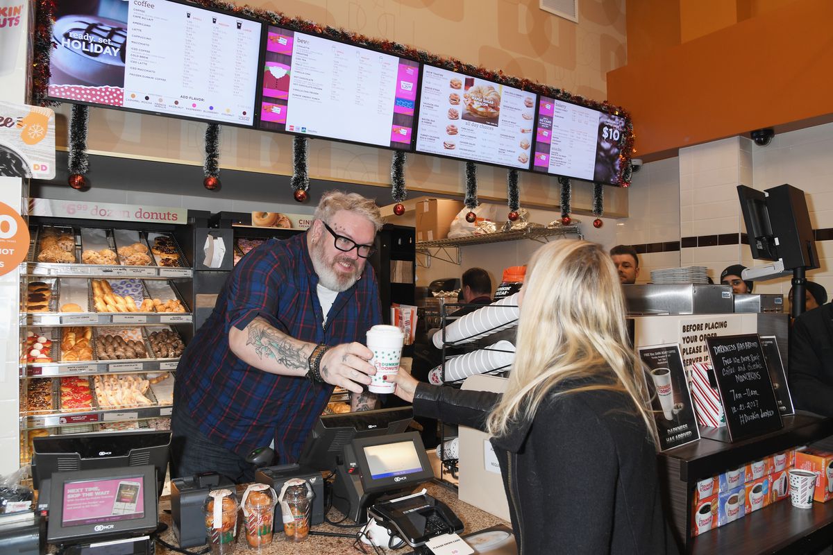 Kristian Nairn AKA Hodor from Game of Thrones Holds the Door and Serves Dark Roast Coffee to Welcome Winter at Dunkin’ Donuts