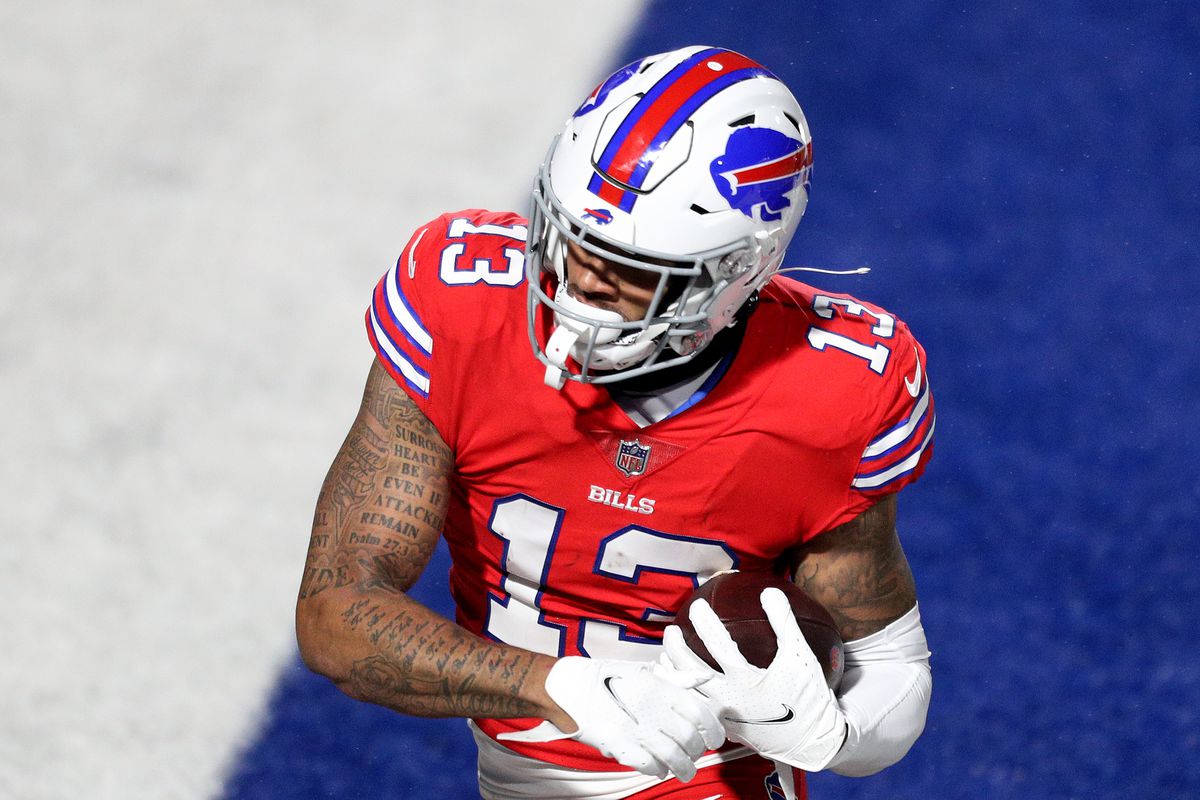 Gabriel Davis of the Buffalo Bills catches a pass for a touchdown against the Pittsburgh Steelers during the third quarter in the game at Bills Stadium on December 13, 2020 in Orchard Park, New York.