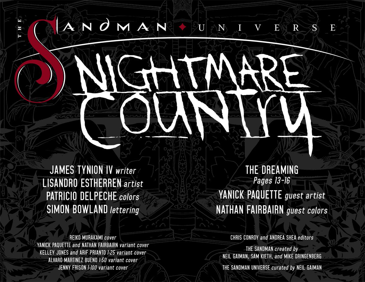 The credits page for Nightmare Country #1 (2022)