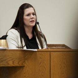 Alexis Somers testifies at the trial of her father, Martin MacNeill, in 4th District Court in Provo on Wednesday, Oct. 30, 2013. Martin MacNeill is charged with murder in the 2007 death of his wife, Michele MacNeill.