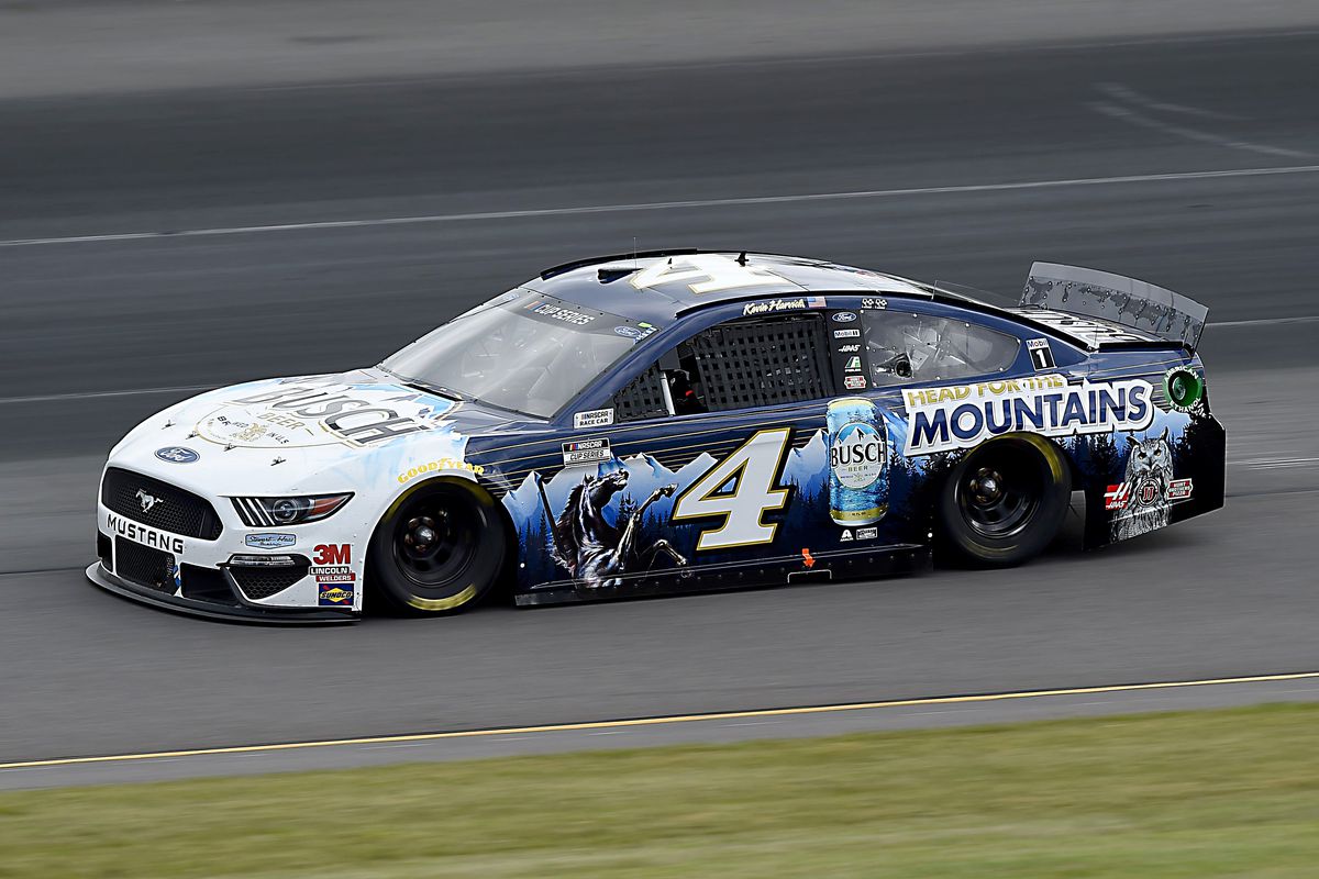 Kevin Harvick, driver of the #4 Busch Head for the Mountains Ford, drives during the NASCAR Cup Series Pocono Organics 325 in partnership with Rodale Institute at Pocono Raceway on June 27, 2020 in Long Pond, Pennsylvania.