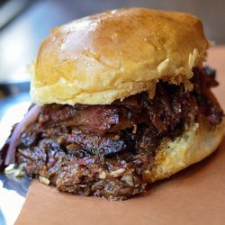 Burnt Ends Sandwich at Mighty Quinn's Barbeque <a href="https://www.flickr.com/photos/savoreverything/12335479574/in/pool-eater/">SavorEverything