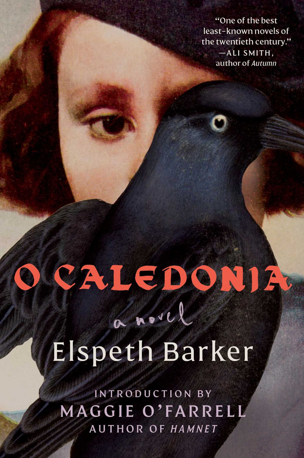 The cover of the novel “O Caledonia” features a woman’s face partially obscured by a black bird.