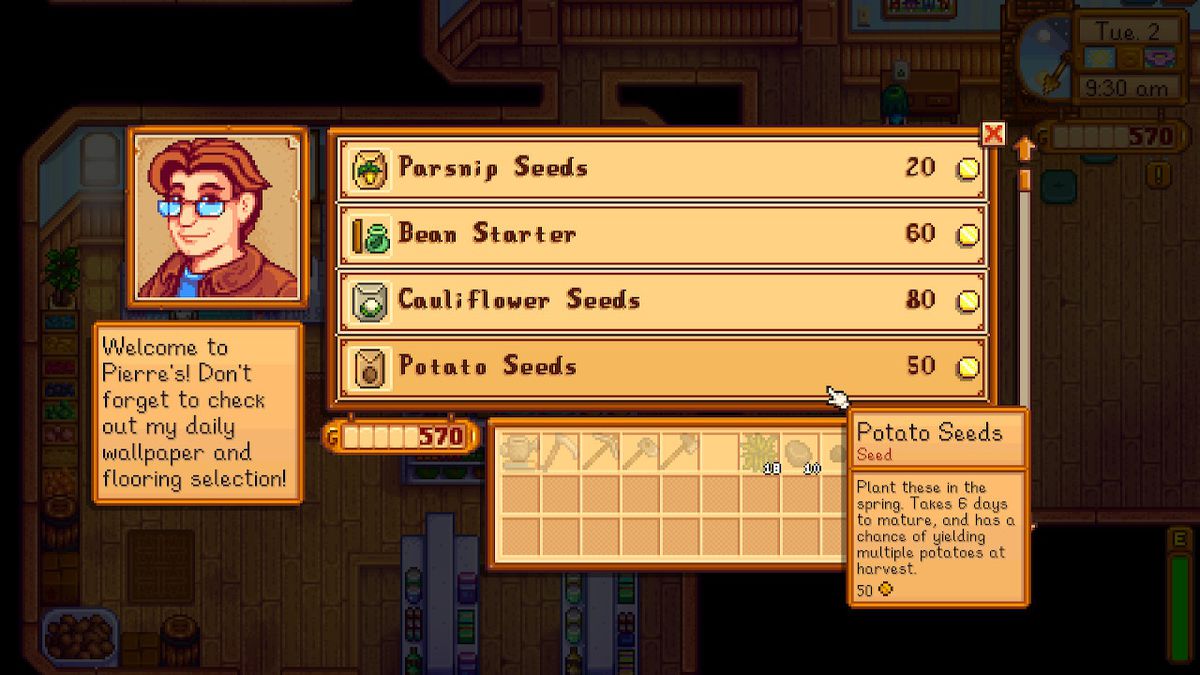 An item shop screen from Stardew Valley