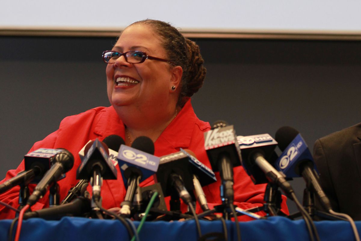 Chicago Teachers Union President Karen Lewis at the end of the teachers' strike in 2012.