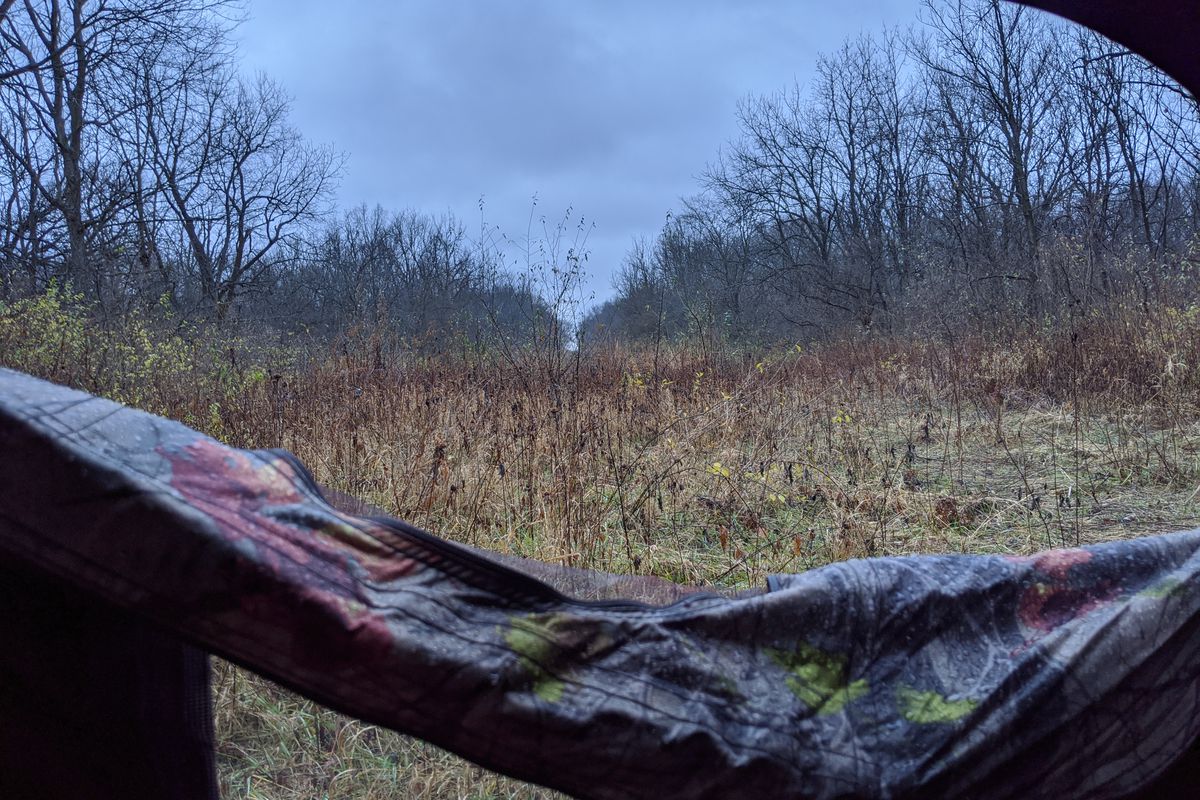 The view from a ground blind on the edge of woods and prairie at Midewin National Tallgrass Prairie. Credit: Dale Bowman