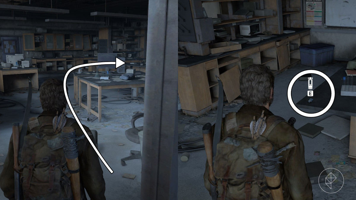 Lab recorder artifact location in the Science Building section of the The University chapter in The Last of Us Part 1