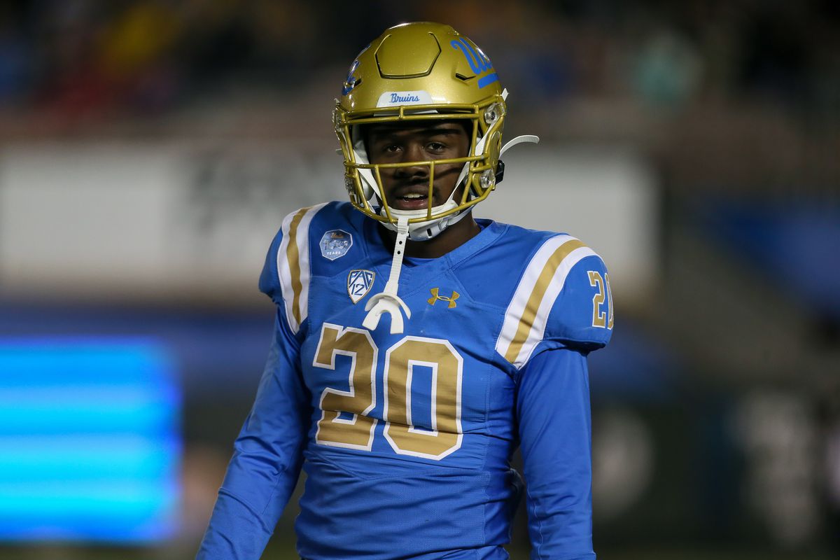UCLA Bruins defensive back Elisha Guidry during the college football game between the California Golden Bears and the UCLA Bruins on November 30, 2019, at the Rose Bowl in Pasadena, CA.