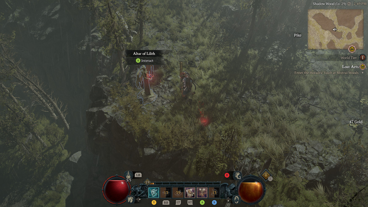 A Barbarian approaches the 32nd Altar of Lilith in Scosglen in Diablo 4