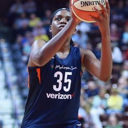 The Indiana Fever take on the Connecticut Sun in a WNBA game at Mohegan Sun Arena in Uncasville, CT on June 27, 2018.