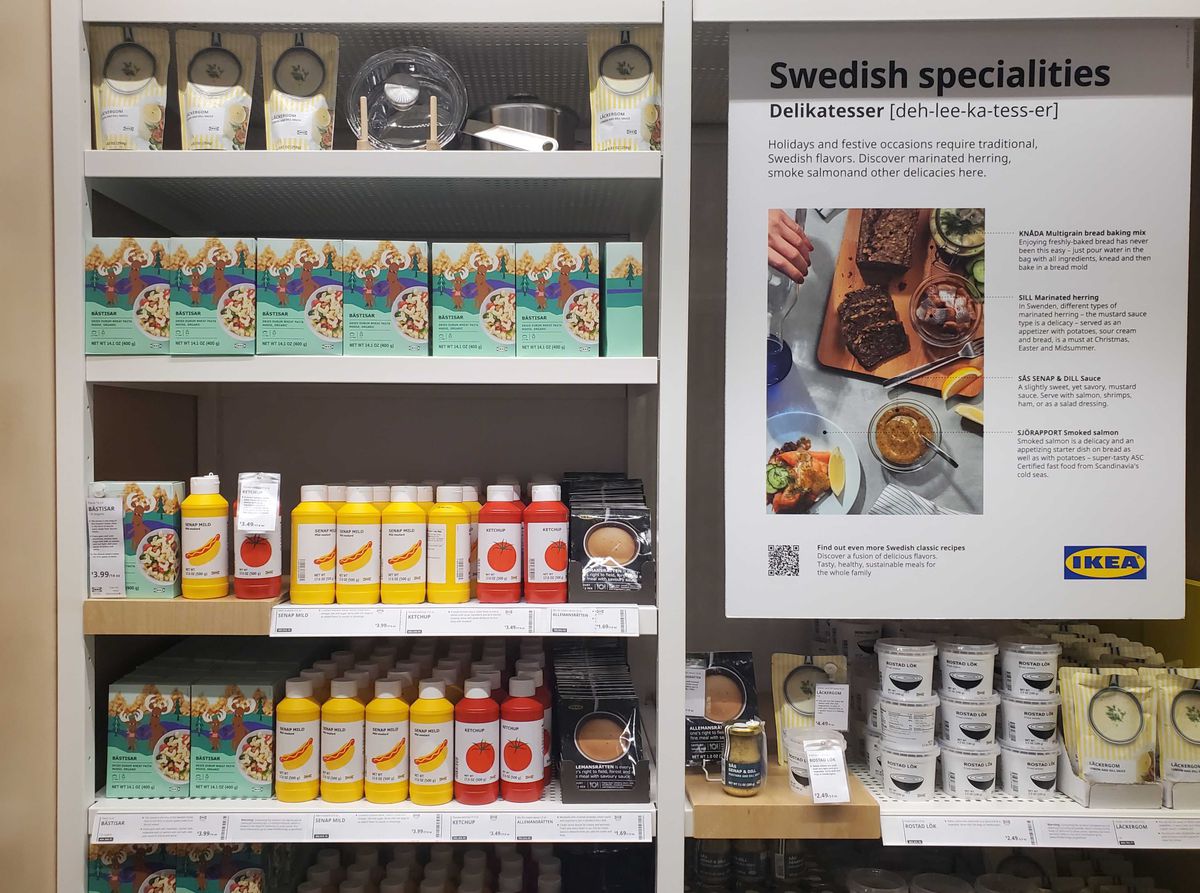 Food items displayed at the Swedish Food Market at Ikea San Francisco.