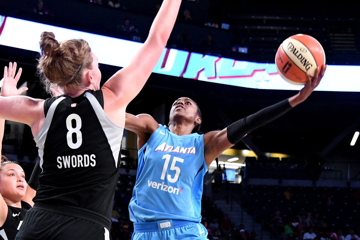 Elizabeth Williams of the Atlanta Dream shoots the ball during the game against the Las Vegas Aces on August 07, 2018 at McCamish Pavilion in Atlanta, Georgia.