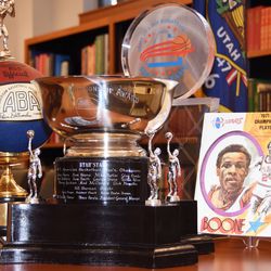 The 1971 ABA championship trophy and other Utah Stars memorabilia owned by the late Bill Daniels.
