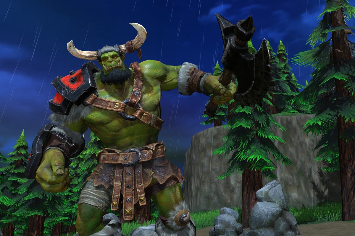 An orc with armor and an axe in Warcraft 3: Reforged