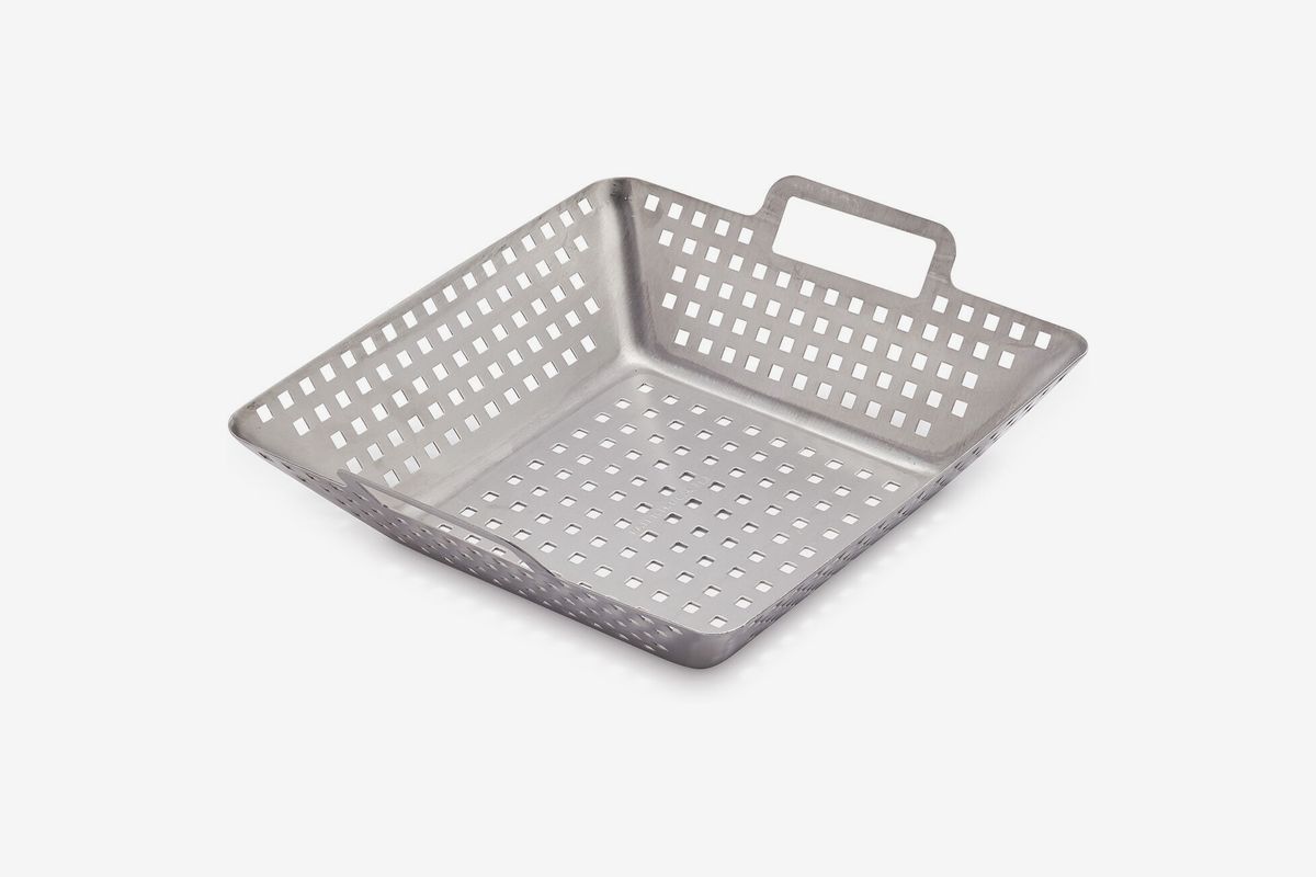 A stainless steel grill basket