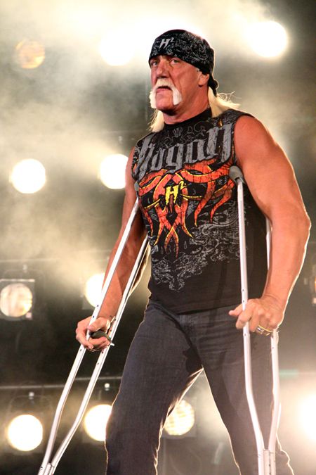 Hulk Hogan on crutches