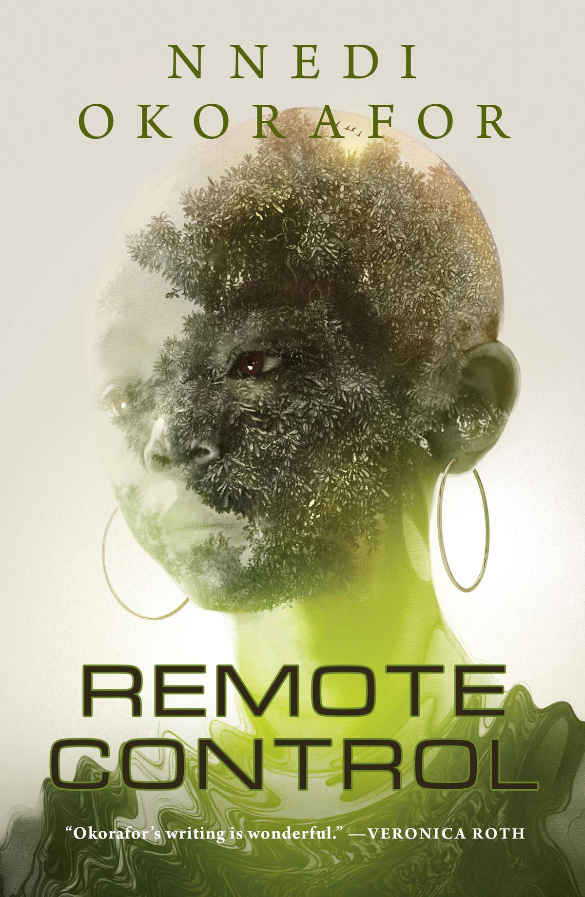 The cover for “Remote Control” by Nnedi Okorafor which shows the headshot of a Black woman, mixed with an image of a tree