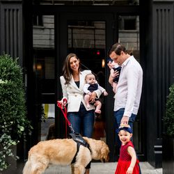 Abby Huntsman, 33, with her husband, Jeffrey Bruce Livingston, their golden retriever and kids William, Ruby and Isabel.