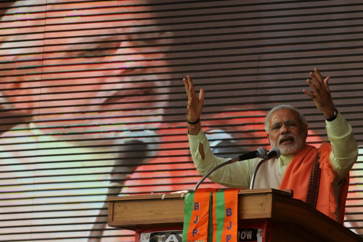 Indian political leader Narendra Modi speaks at a rally