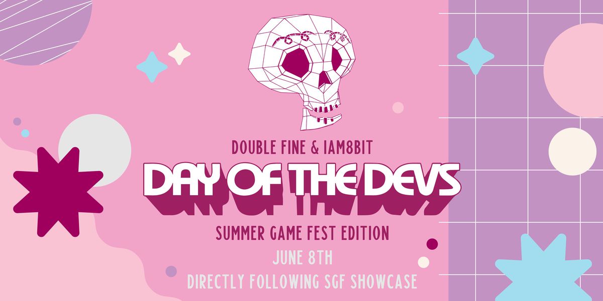 Artwork for Day of the Devs: Summer Game Fest Edition featuring a polygonal skull and event details