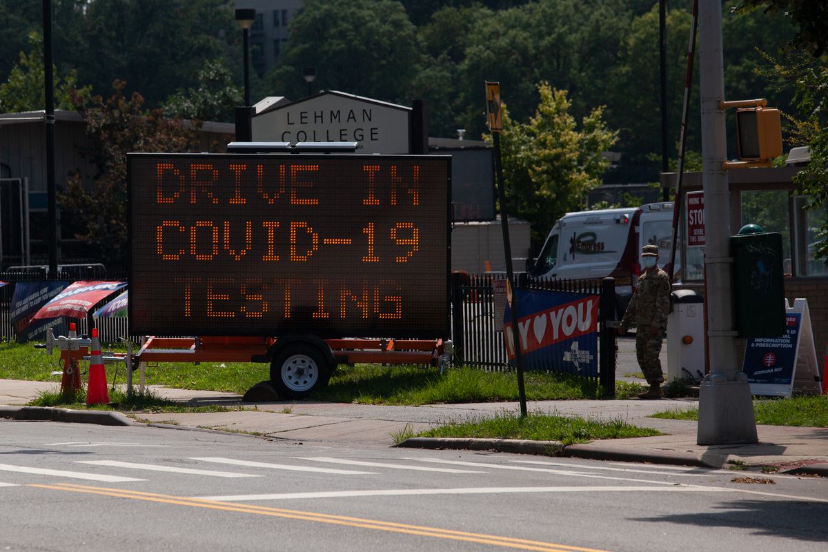 A drive-through coronavirus testing site at Lehman College in the North Bronx, July 14, 2020.
