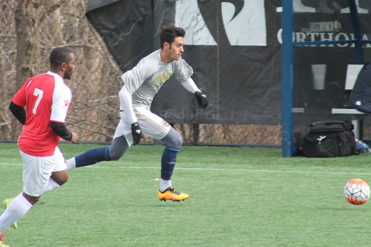 Matthew Real in a scrimmage with Bethlehem Steel FC on February 26