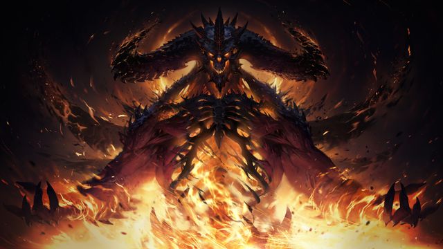 Artwork of Diablo in flames from Diablo Immortal.