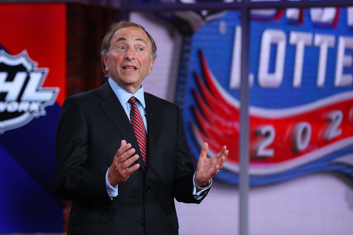Commissioner of the National Hockey League Gary Bettman is interviewed during Phase 2 of the 2020 NHL Draft Lottery on August 10, 2020 at the NHL Network’s studio in Secaucus, New Jersey.