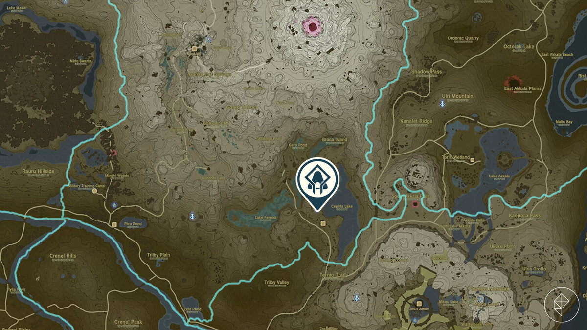 The Legend of Zelda: Tears of the Kingdom map showing the location of Kisinona Shrine