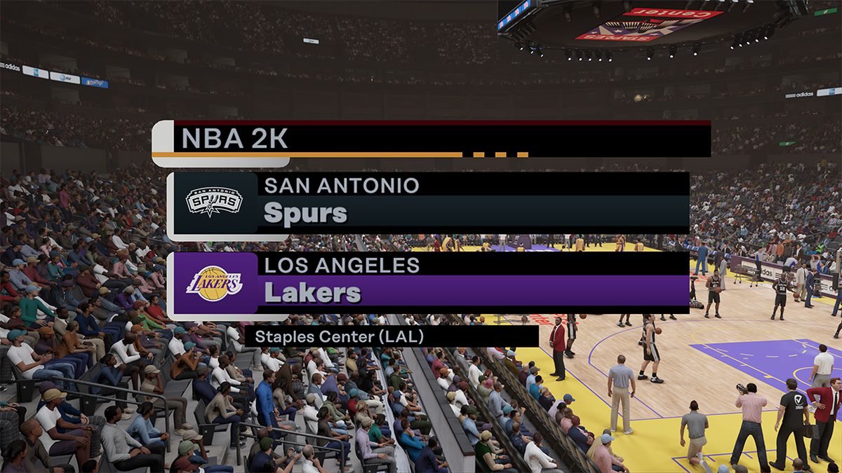 pregame chyron introducing players to a game between San Antonio and Los Angeles, sometime in the early aughts, in NBA 2K23