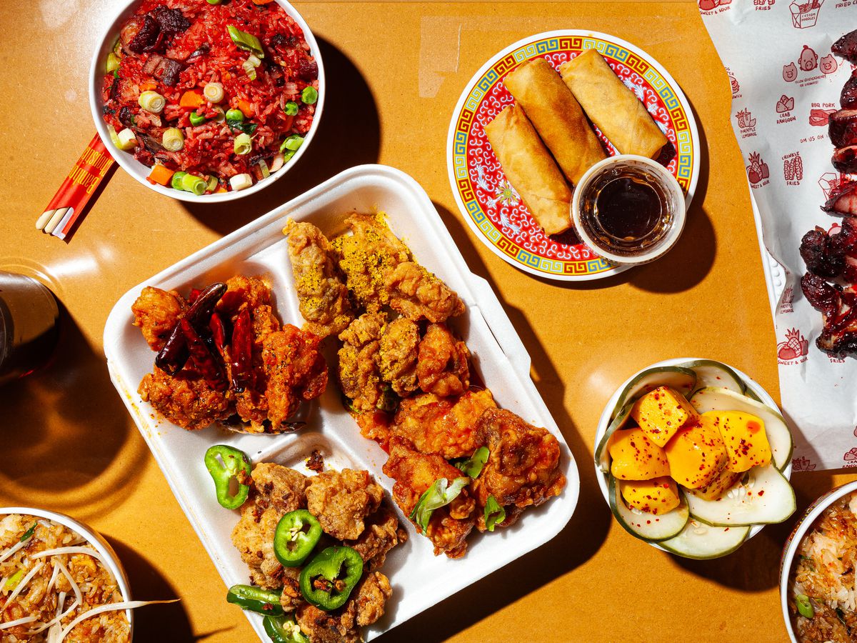 An assortment of Chinese food from 3 Little Pigs.