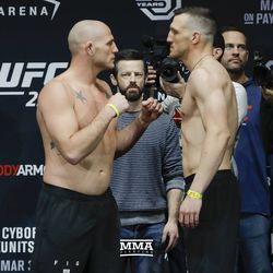 Jordan Johnson and Adam Milstead square off at UFC 222 weigh-ins.