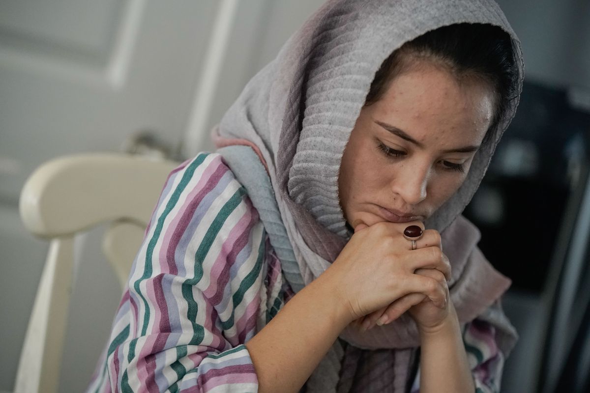Afghan refugee Shazia&nbsp;Kakaie pauses at her house in North Salt Lake on Tuesday, Nov. 23, 2021, while describing her experience leaving Kabul, Afghanistan. Following the Taliban takeover, Shazia was separated from her husband, Azim. They were reunited in Utah on Oct. 30.