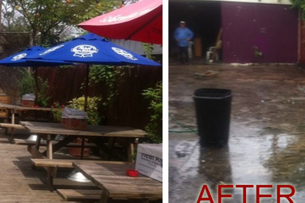 The before and after shots of Grand Prize's patio. 