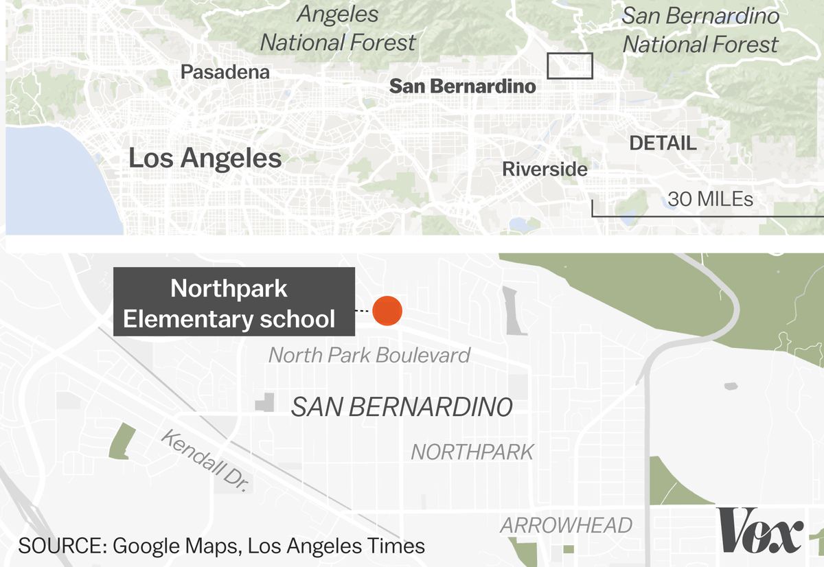 A map of the elementary school shooting in San Bernardino, California.