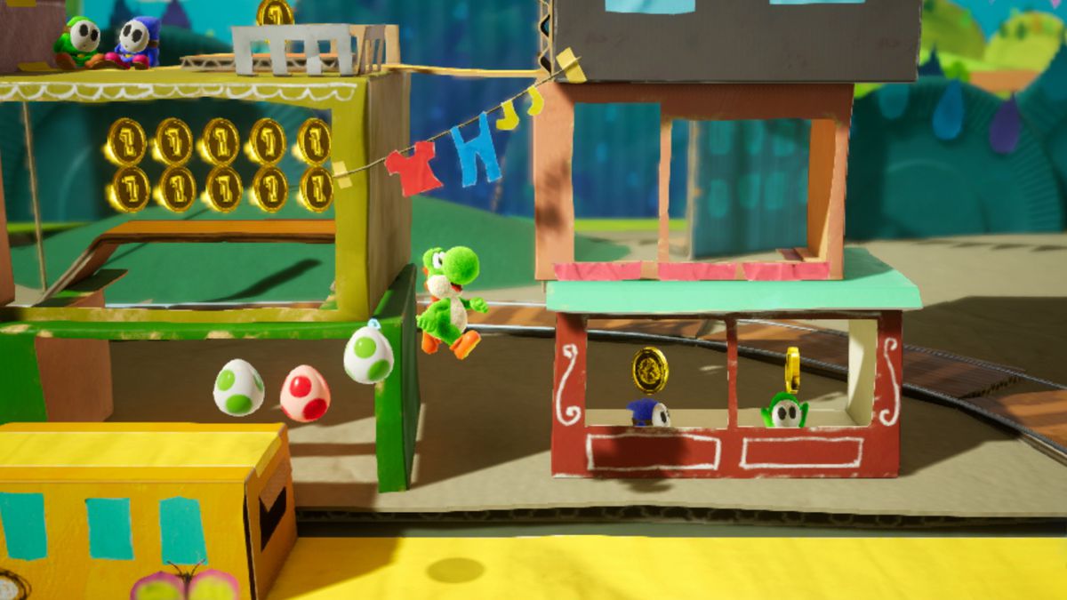 Yoshi's Crafted World - Yoshi jumps and drops eggs
