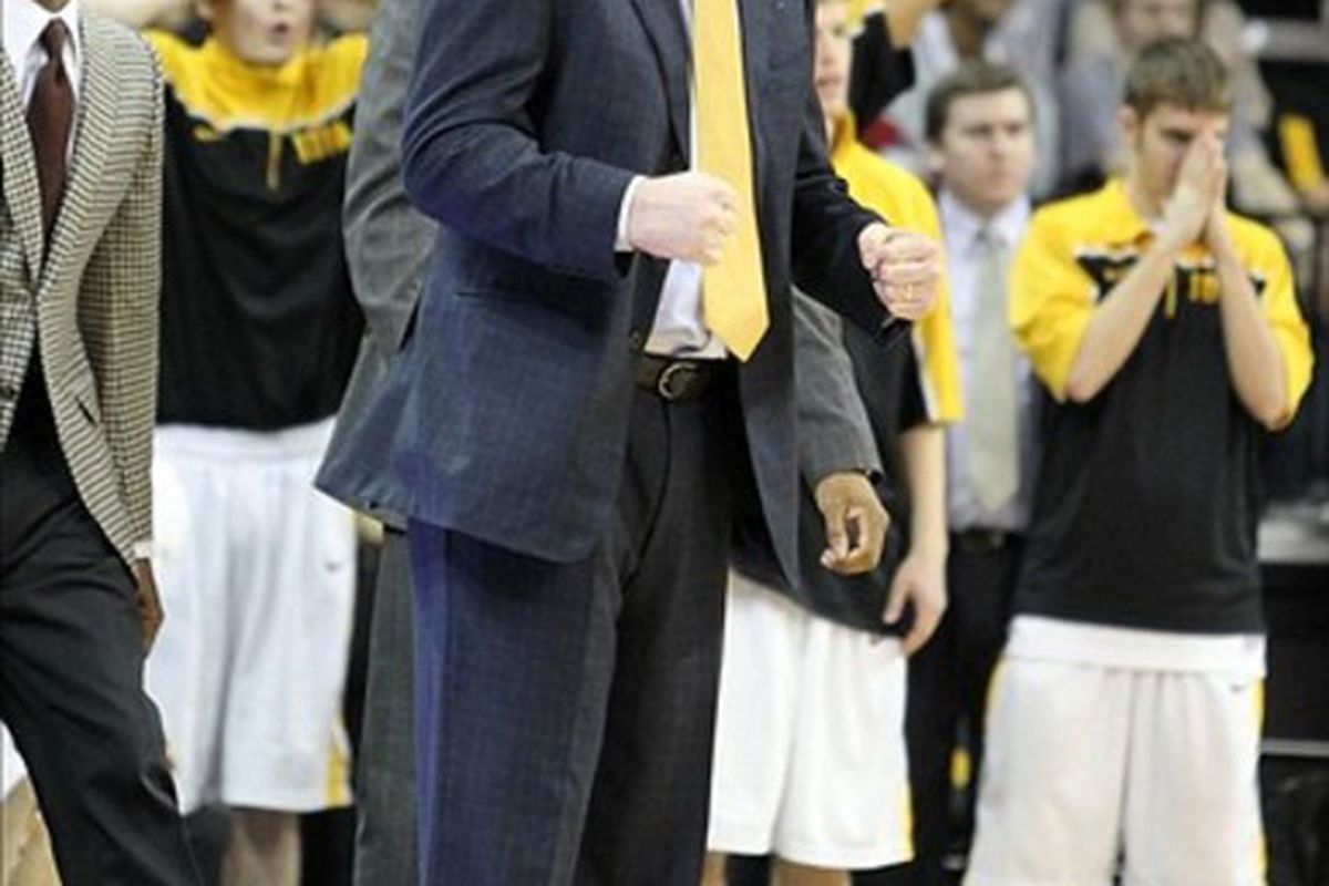 March 3, 2012; Iowa City, IA, USA; Iowa Hawkeyes coach Fran McCaffery during the game against Northwestern Wildcats  at Carver Hawkeye Arena.   Mandatory Credit: Reese Strickland-US PRESSWIRE