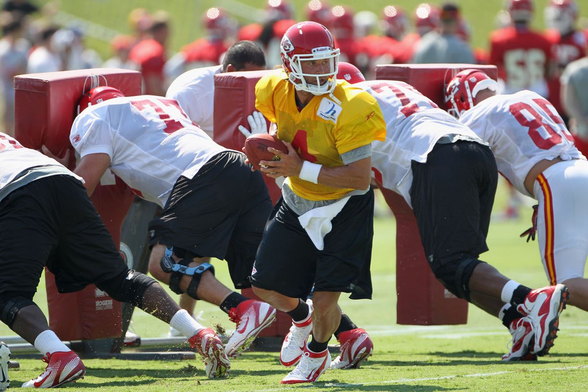 SAINT JOSEPH, MO - JULY 31:  Quarterback Tyler Palko #4 in action during Kansas City Chiefs Training Camp on July 31, 2011 in Saint Joseph, Missouri.  (Photo by Jamie Squire/Getty Images)